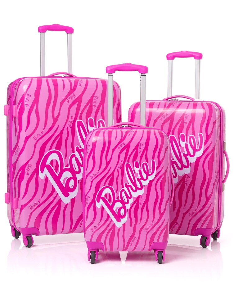 image 1 of Barbie Suitcase For All Ages | Pink Small, Medium Or Large Options Luggage Bag with Extendable Handle | Doll Logo Hard Cover Carry On Trolley Cabin Case | Fun Travel Accessory Gift for Kids & Adults