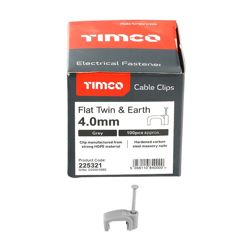image 1 of Timco - Flat Twin & Earth Cable Clips - Grey (Size To fit 4.0mm - 100 Pieces)