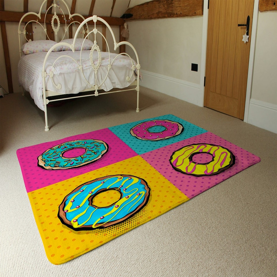 image 1 of Set doughnut sweet food, donut cartoon pop art style (Rug) Multi | S