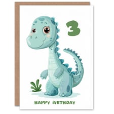 Cute Dinosaur Cartoon Age 3 Year Old Girl Child Kids 3rd Birthday Card