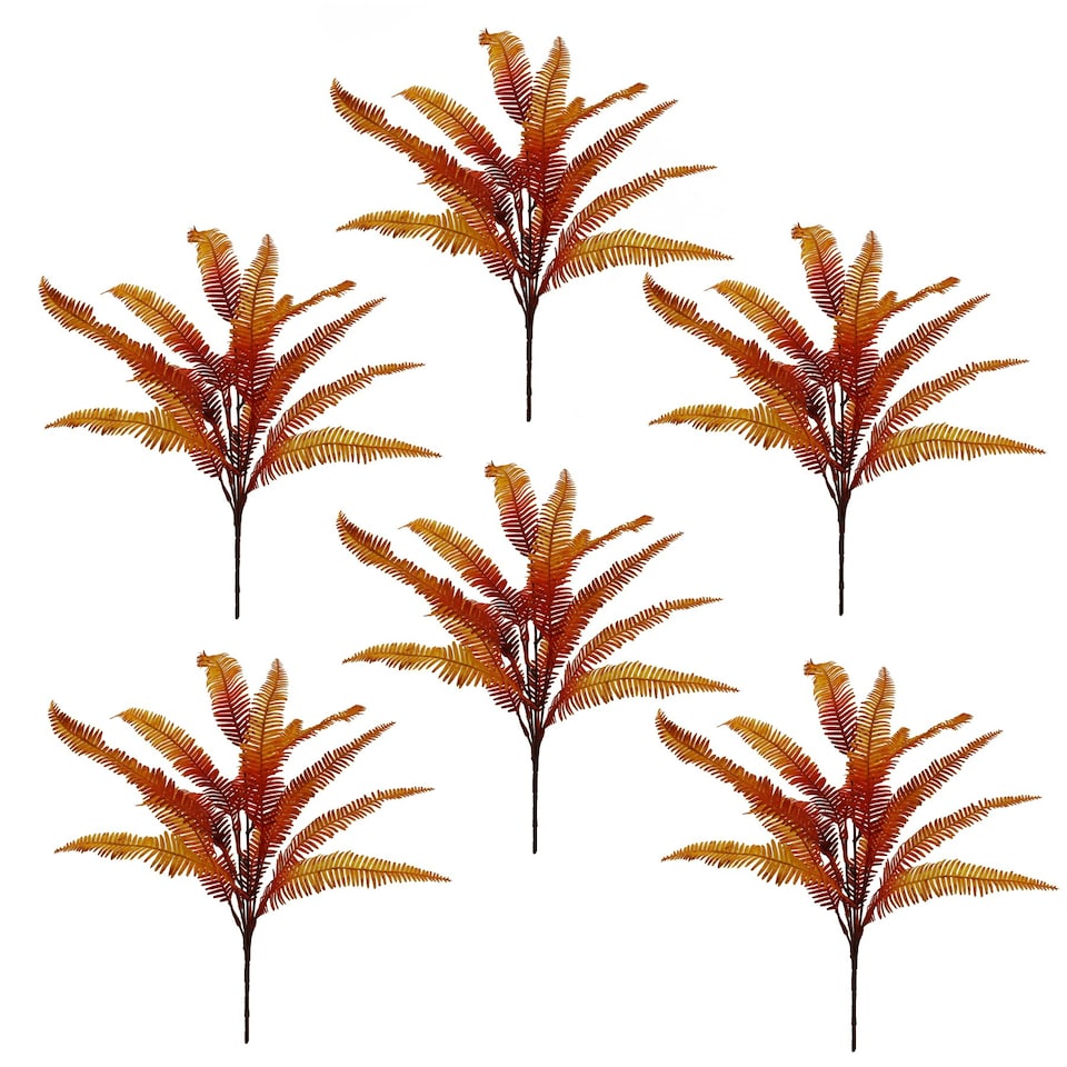 image 1 of 6 x 55cm Artificial Autumn Fern Bush Plant