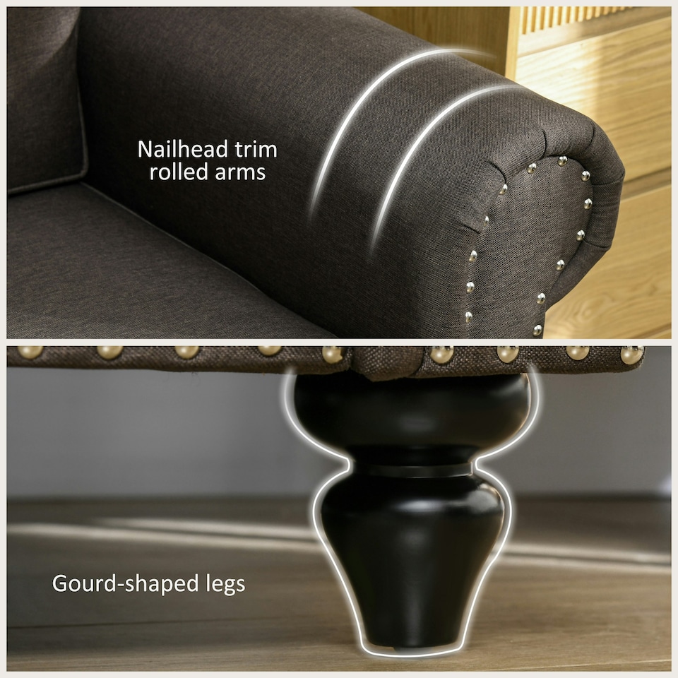 image 1 of HOMCOM 2 Seater Sofa for Living Room, with Nailhead Trim, Dark Brown