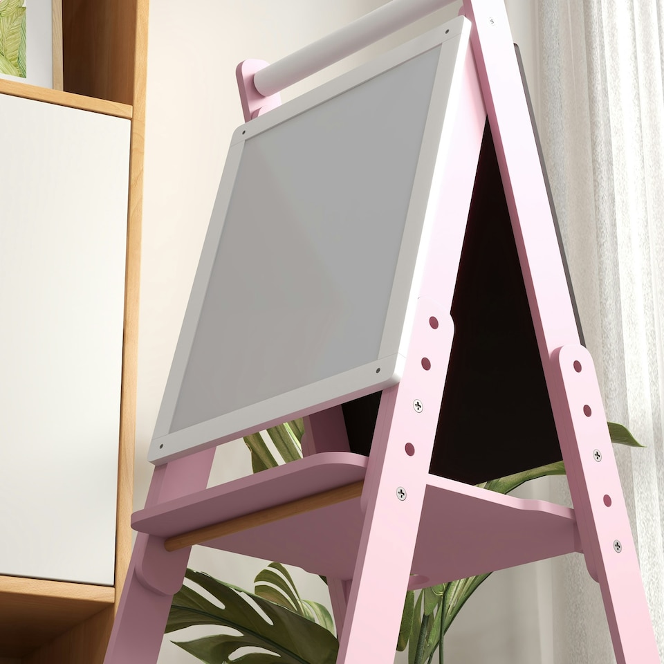 image 1 of AIYAPLAY Three-in-One Easel for Kids, with Paper Roll, Adjustable Height - Pink Pink