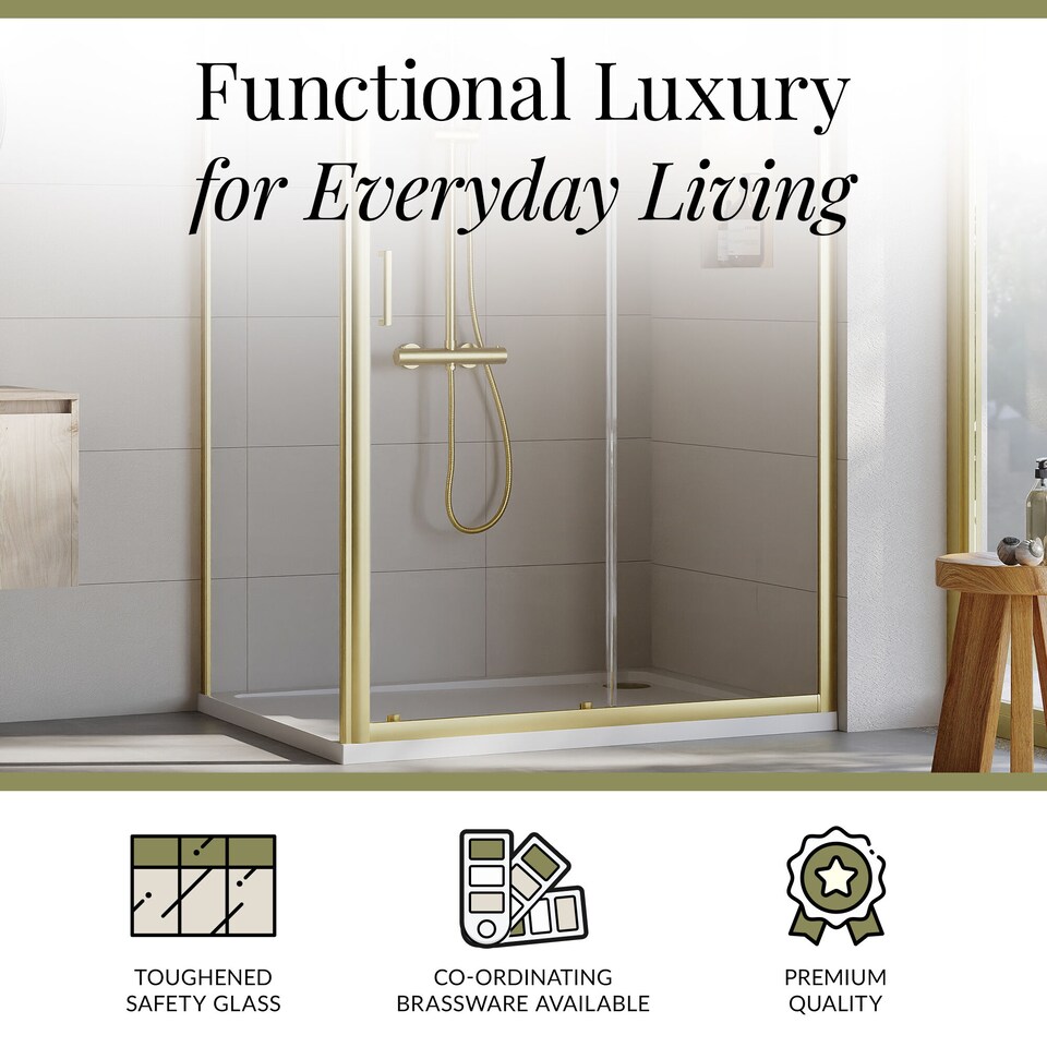 image 1 of Balterley Sliding Shower Suite with Side Panel & Shower Tray | Copper | Brushed Brass | 3