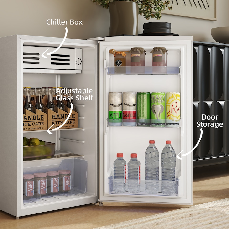 image 1 of HOMCOM 85L Freestanding Under Counter Fridge with Chiller Box, White | White