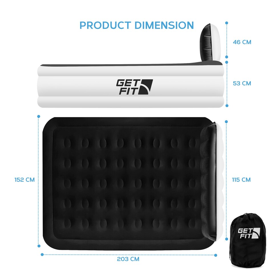 image 1 of Get Fit Air Bed With Built In Electric Pump - King Airbed Blow Up Bed With Headboard, 2 Free Inflatable Pillows - Elevated Inflatable Air Mattress - White/Black