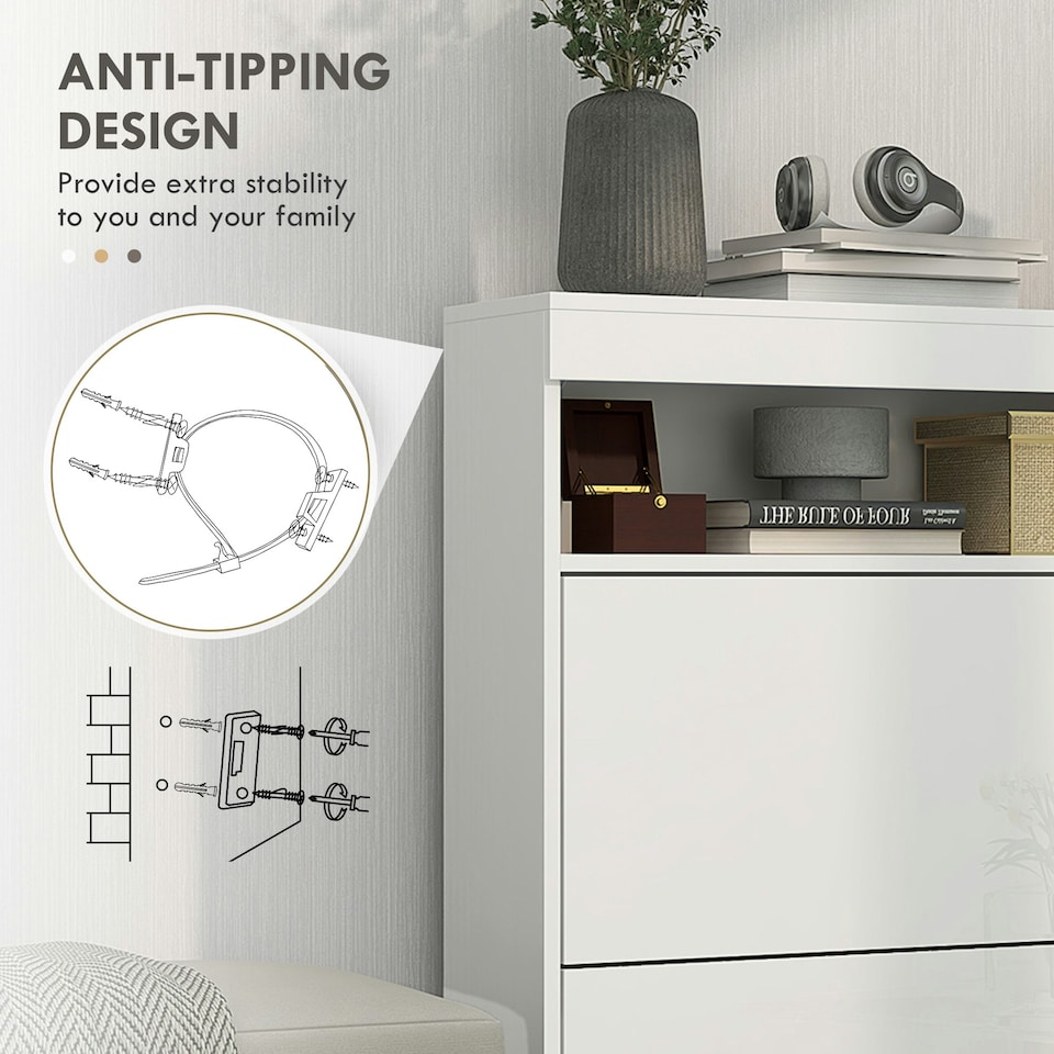 image 1 of HOMCOM Wall Mounted or Freestanding Shoe Cabinet with 2 Flip Drawers, White