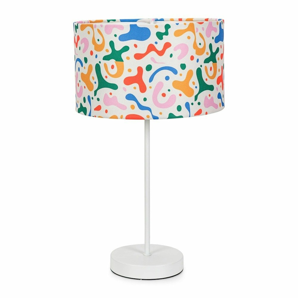 image 1 of ValueLights Charlie White Metal Single Stem Table Lamp with Abstract Lamp Shade and LED Bulb