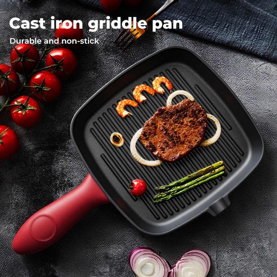 image 1 of Toque Cast Iron Griddle Grill Pan Square Skillet BBQ Non Stick Frying Cookware