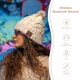 image 2 of Pom Pom Beanie Hat with Rechargeable Bluetooth Wireless Headphones Integrated – Audio, Volume, Call Buttons - Built-In Mic for Hands Free Calls - August EPA30G | Cream | 1
