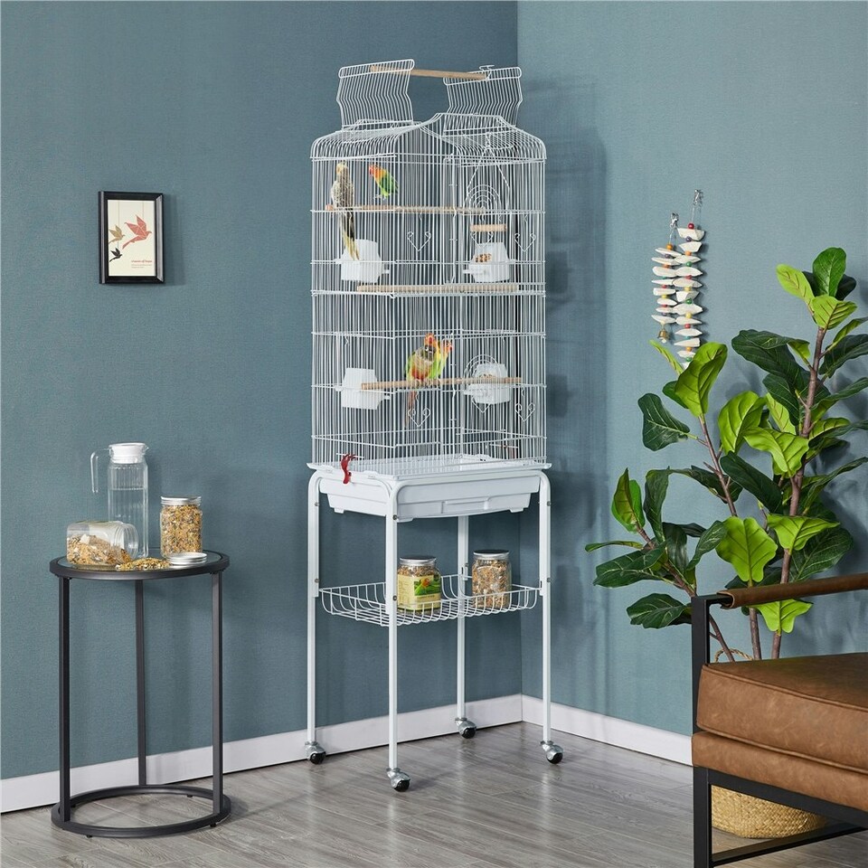 image 1 of Yaheetech 162.5 cm Tall Open Top Metal Bird Cage Large White