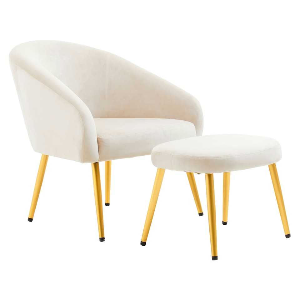image 1 of Interiors by Premier Dark Beige Velvet Chair with Gold Legs and Footstool, Contemporary Accent Chair with high Footstool