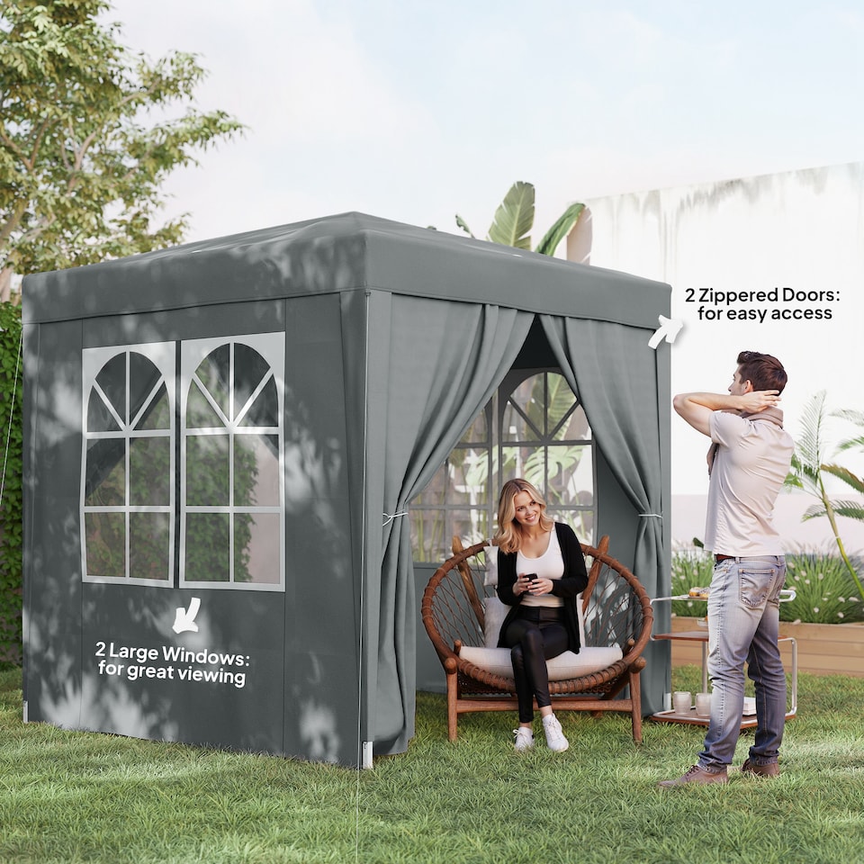 image 1 of Outsunny 2 x 2 m Garden Pop Up Gazebo, Wedding Party Tent Marquee, Water Resistant Awning Canopy With Sidewalls, Windows, Carry Bag, Grey