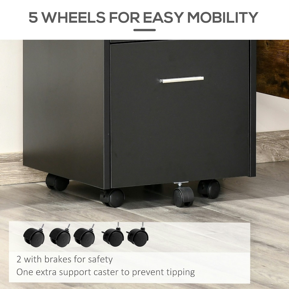 image 1 of Vinsetto Mobile File Cabinet Lockable Documents Storage w/ 5 Wheels Black