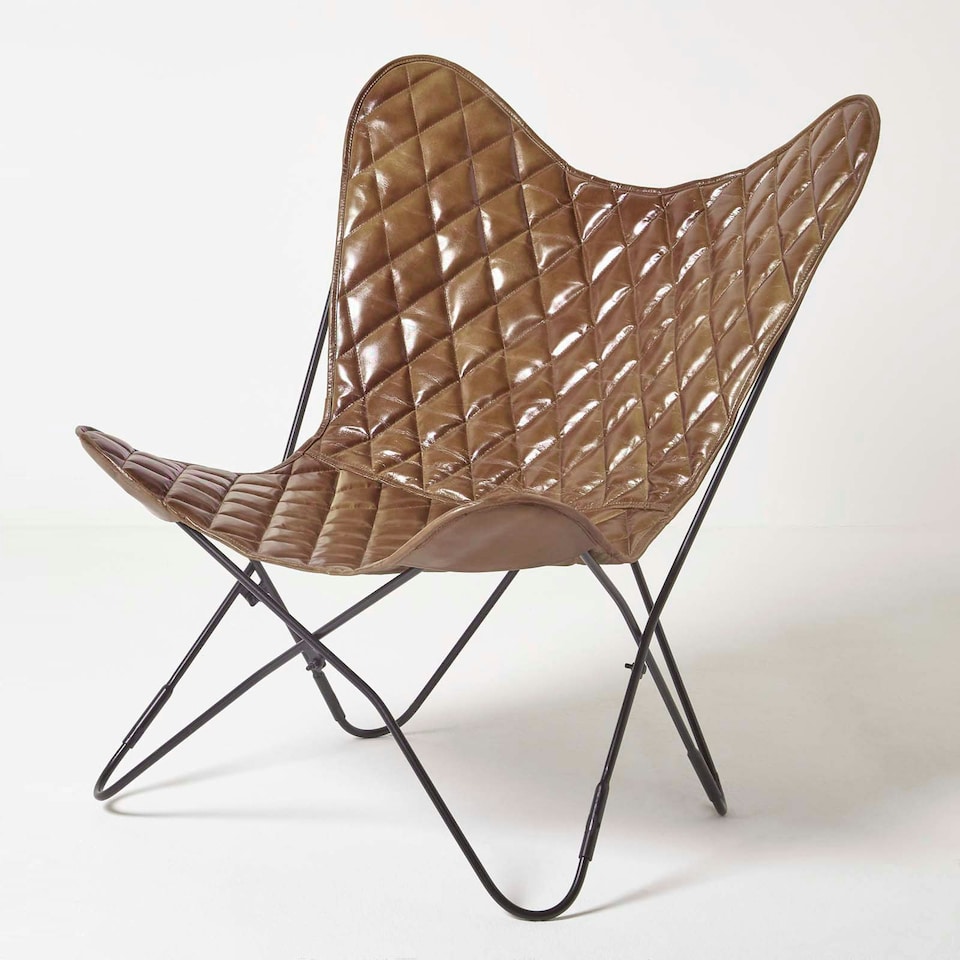 image 1 of Homescapes Brown Leather Diamond Butterfly Chair Brown