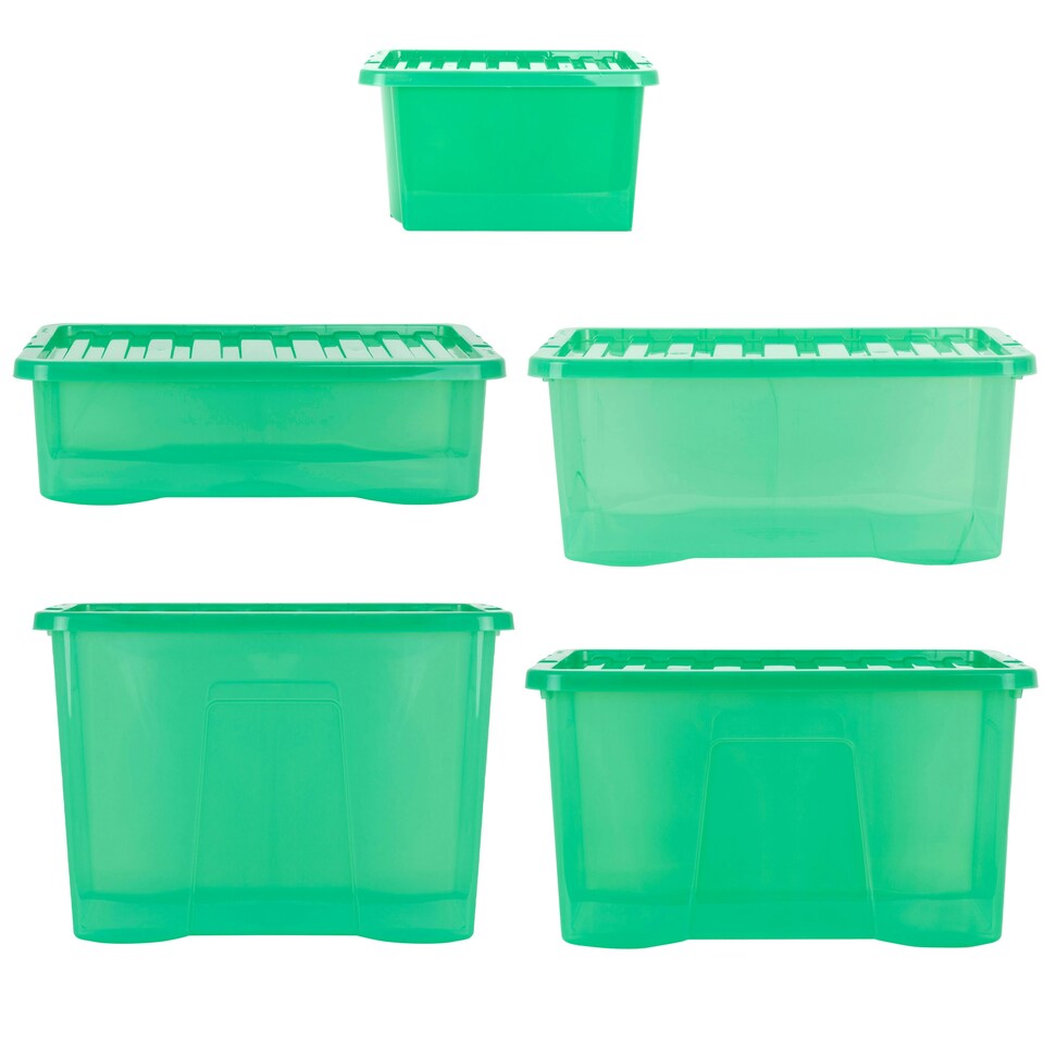 image 1 of Wham Crystal 5 x Multisize Stackable Plastic Storage Boxes with Lids Tint Leprechaun Green Green