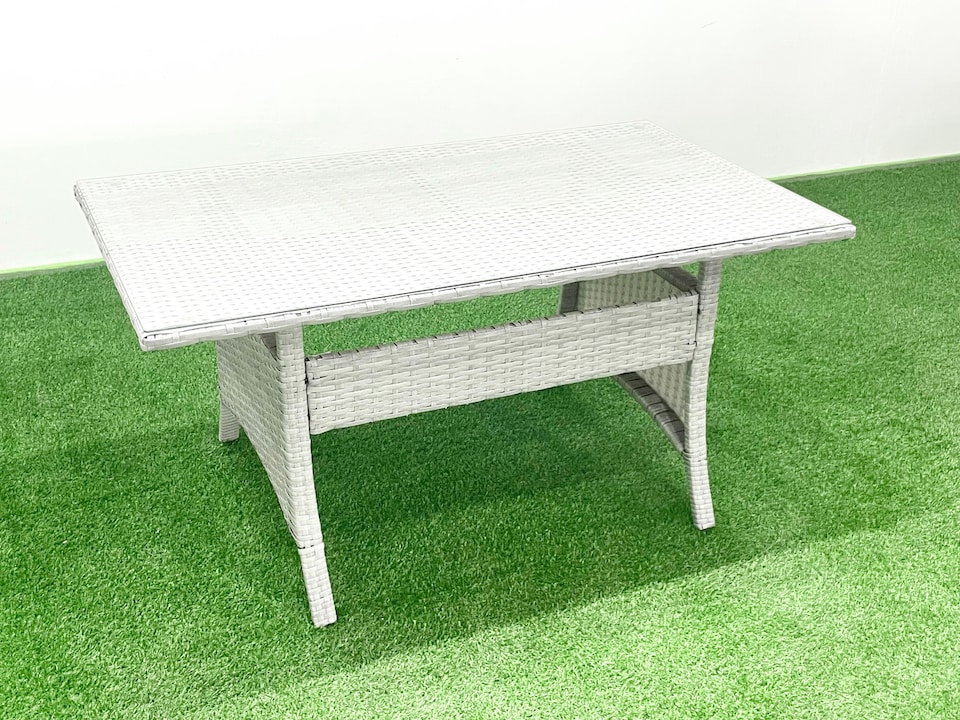 image 1 of Fimous Rattan Garden Furniture Set 8 Seater Outdoor Sofa Set with Dining Table Side Table 2 Big Footstools Light Grey Mixed