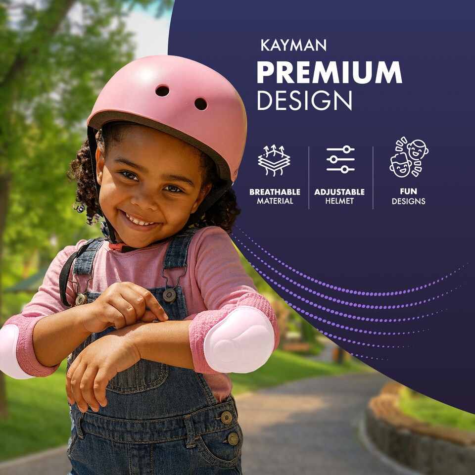 image 1 of Kayman Kids Bike Helmet with Knee Elbow and Wrist Pads for Ages 3 to 12