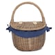 image 4 of Small Antique Wash Finish Oval Wicker Picnic Basket with Blue Lining | Blue | Navy Blue