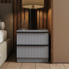 FWStyle Lania Ripple Ridged 2 Drawer Bedside Table Nightstand Matt Grey