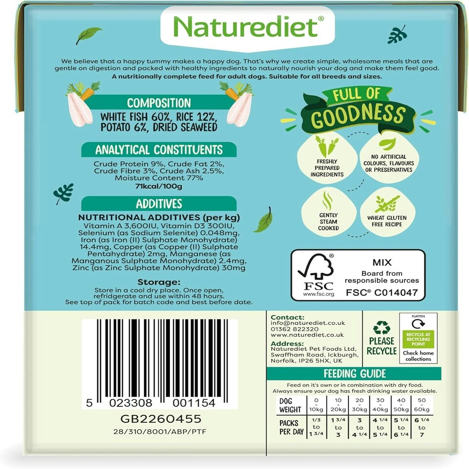 image 1 of Naturediet - Feel Good Wet Dog Food, Natural and Nutritionally Balanced, Fish, 390g (Pack of 18)
