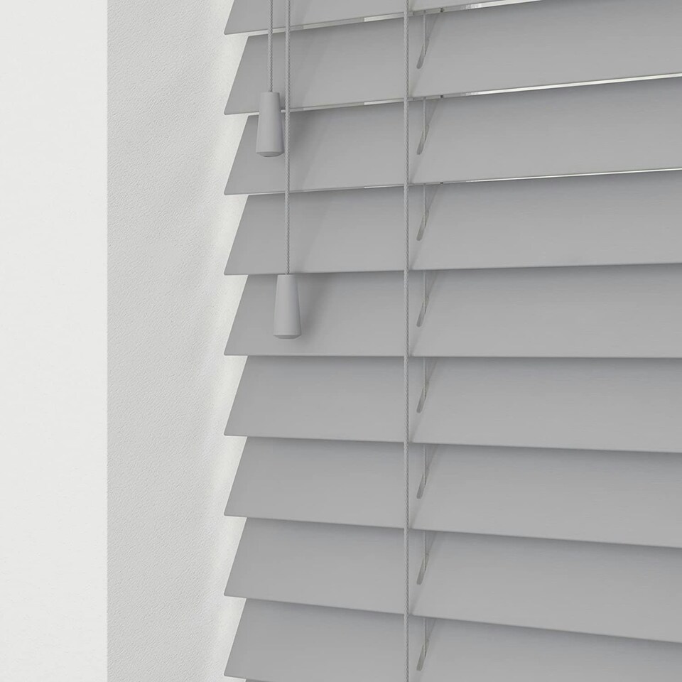 image 1 of 225cm Pebble Grey Wooden Venetian Blinds With Strings (130cm drop) | Grey | Grey