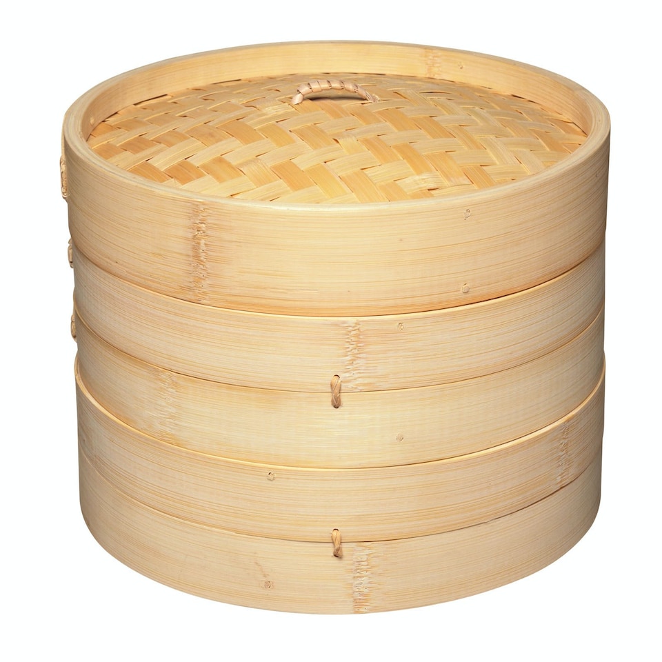 image 1 of KitchenCraft Steaming Basket Wood Bamboo 2 Tier 25cm