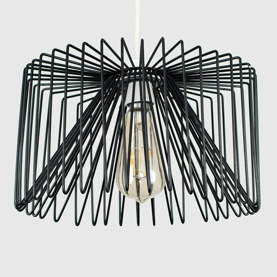 image 1 of ValueLights Modern Black Non Electric Metal Wire Design Cylinder Shaped Light Pendant Shade