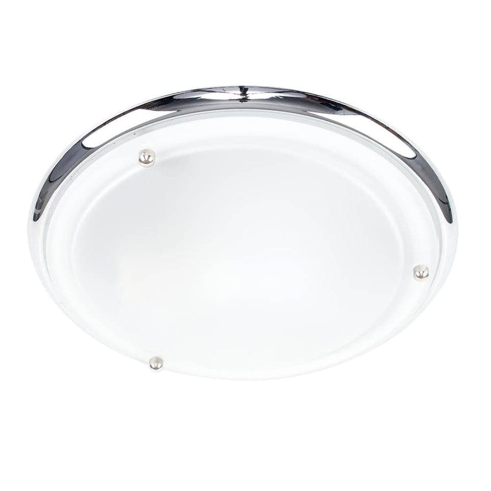 image 1 of ValueLights Flat Chrome Opal Glass IP44 Bathroom Ceiling Light and Bulb