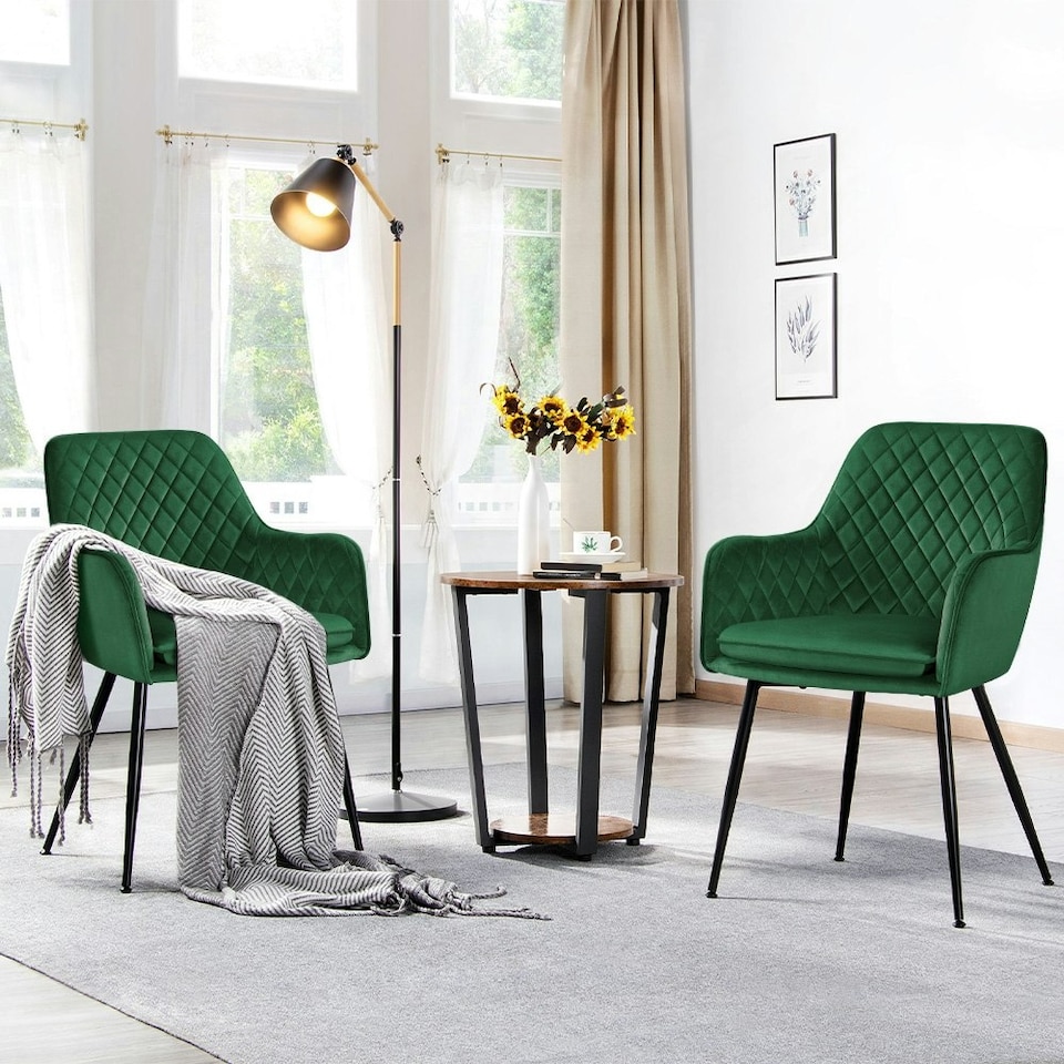 image 1 of Yaheetech Set of 2 Upholstered Dining Chairs with Velvet Fabric Green