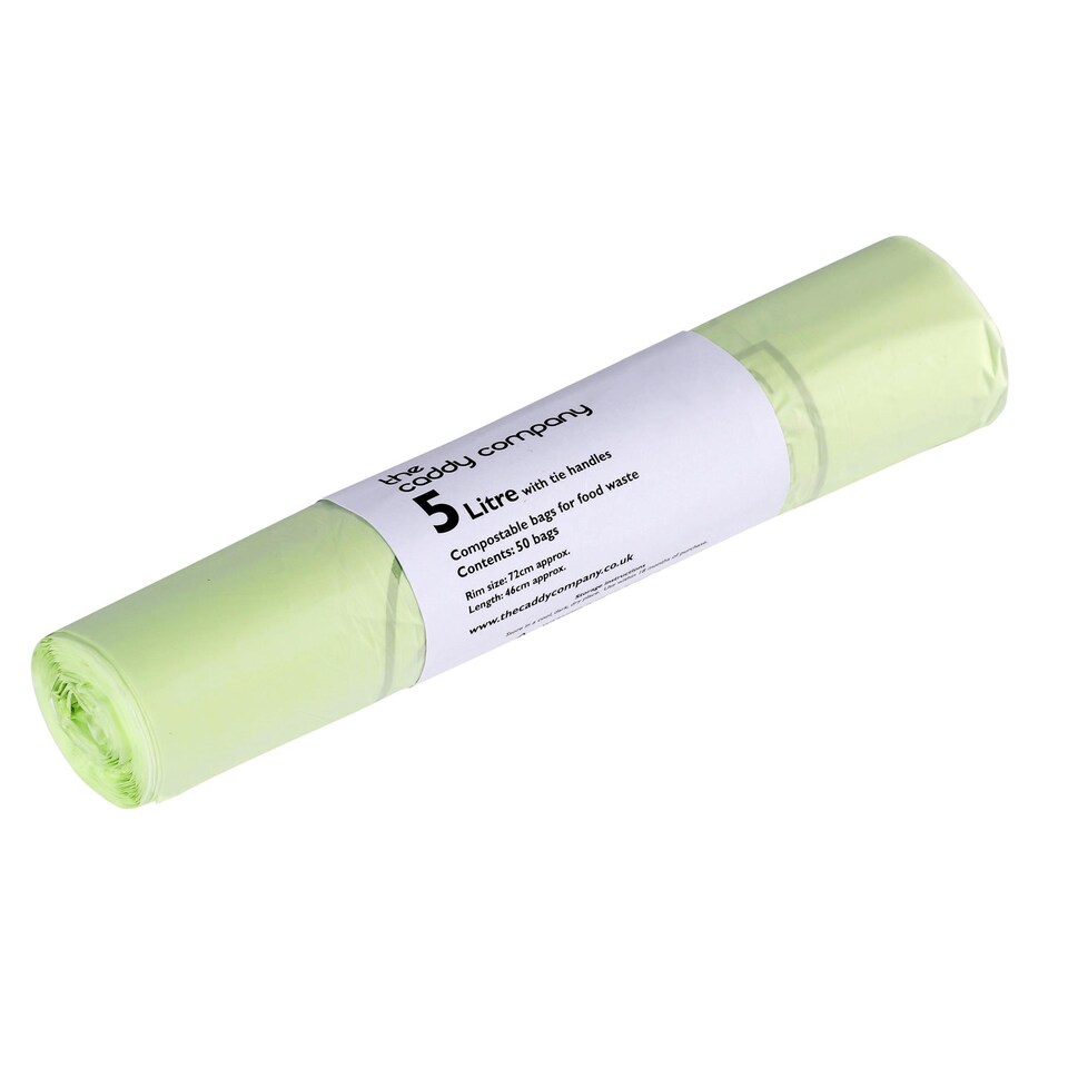 image 1 of The Caddy Company 5 Litre Tie Handle Compostable Food Waste Bin Bags - 1 Roll