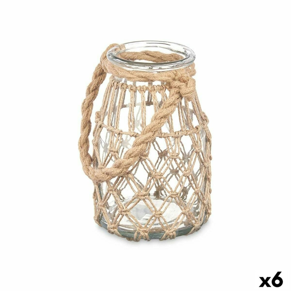 image 1 of Candleholder Tin Transparent Natural Glass Rope 14 x 21 cm (6 Units) N/A