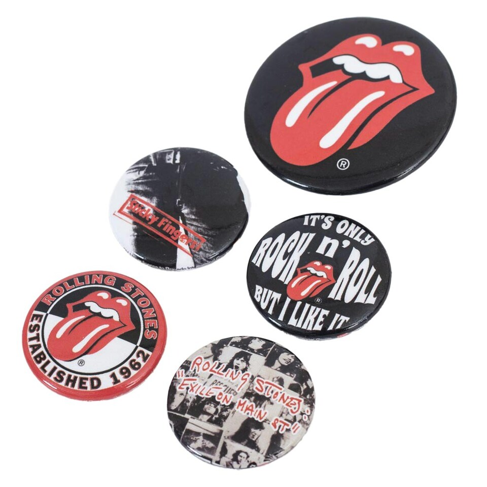 image 1 of The Rolling Stones Assorted Designs Badge Set (Pack of 5) - Black/Red - One Size | Multi | Black
