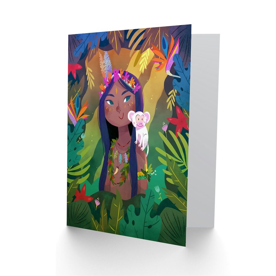 image 1 of Jungle Girl Flowers Monkey Kids Birthday Child Card