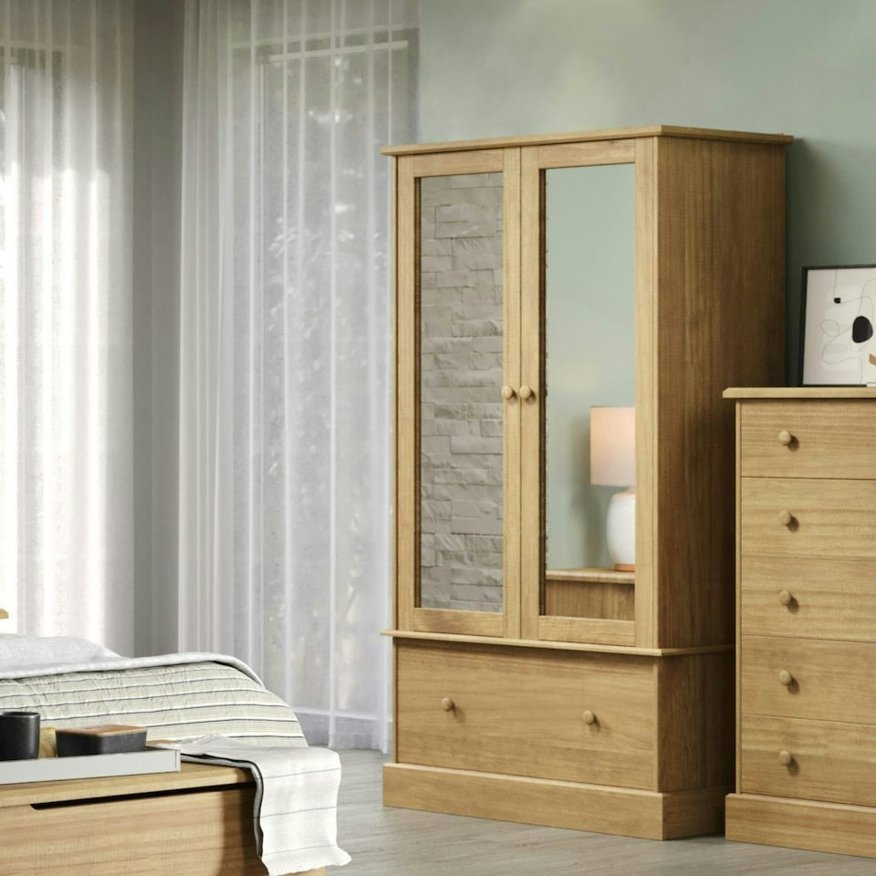 image 1 of Cotswold, 2 Mirror Door, 1 Drawer Wardrobe Brown