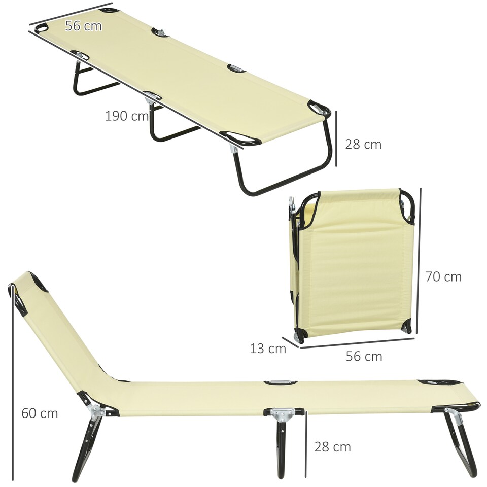image 1 of Outsunny Folding Sun Loungers Set of 2 with Adjustable Backrest, Beige