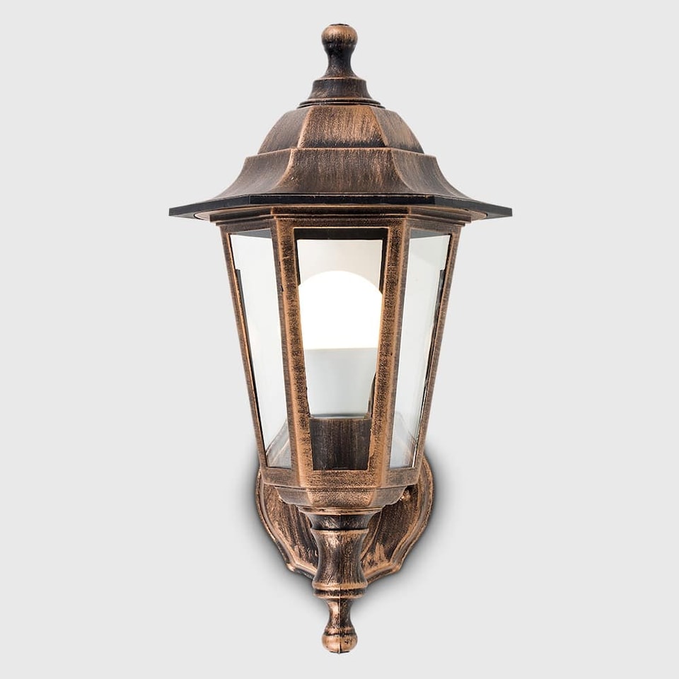 image 1 of ValueLights Mayfair Antique Brass Outdoor Security Wall Lantern | Gold