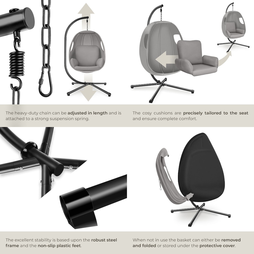 image 1 of Hanging Egg Chair Anika - with frame and extra thick seat cushion | Grey | light grey | One Size | 1