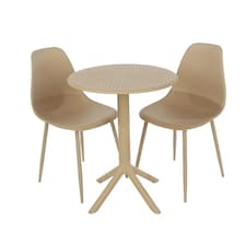 Rimini Cala Outdoor Grade Bistro Table and 2 Chair Set - Plastic/Metal - L60 x W60 x H82 cm - Sand - Partially Assembled