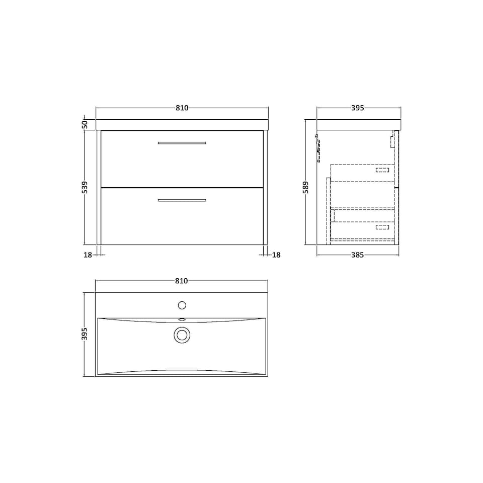 image 1 of Balterley Winshill Contemporary 2 Drawer Wall Hung Vanity Unit with Thin Edge Basin, Grey, 800mm