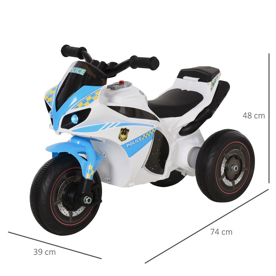 image 1 of HOMCOM Kids Ride-On Police Bike 3-Wheel Vehicle w/ Music Lights 18-36 Mths