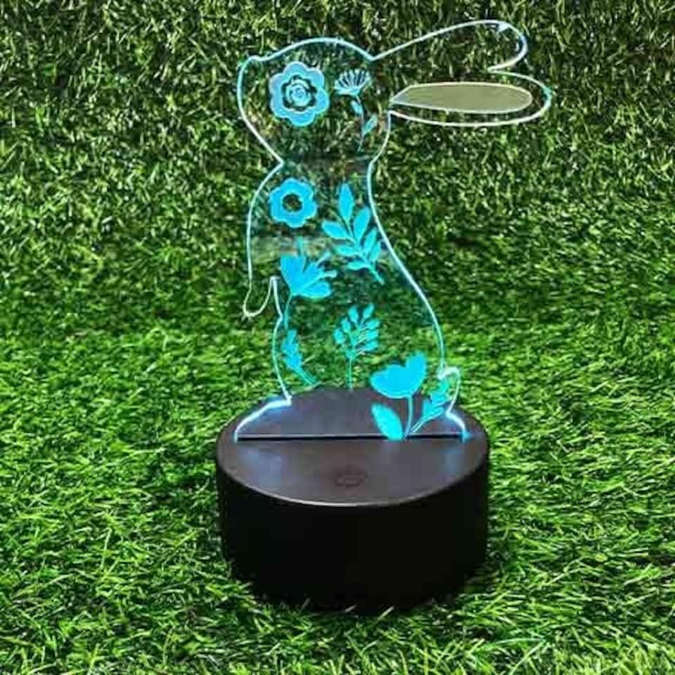 image 1 of Easter Floral Bunny Clear Acrylic Sign with LED Light Base