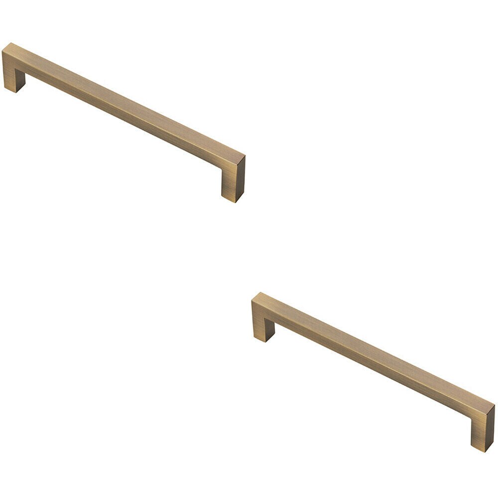 Loops 2x Square Block Pull Handle 170 x 10mm 160mm Fixing Centres Antique Brass in Metallics