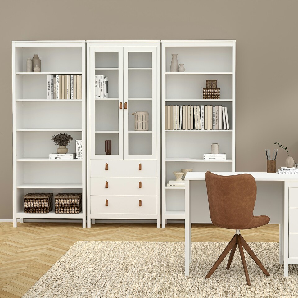 image 1 of Barcelona China Cabinet 2 Glass Doors with 3 Drawers in White