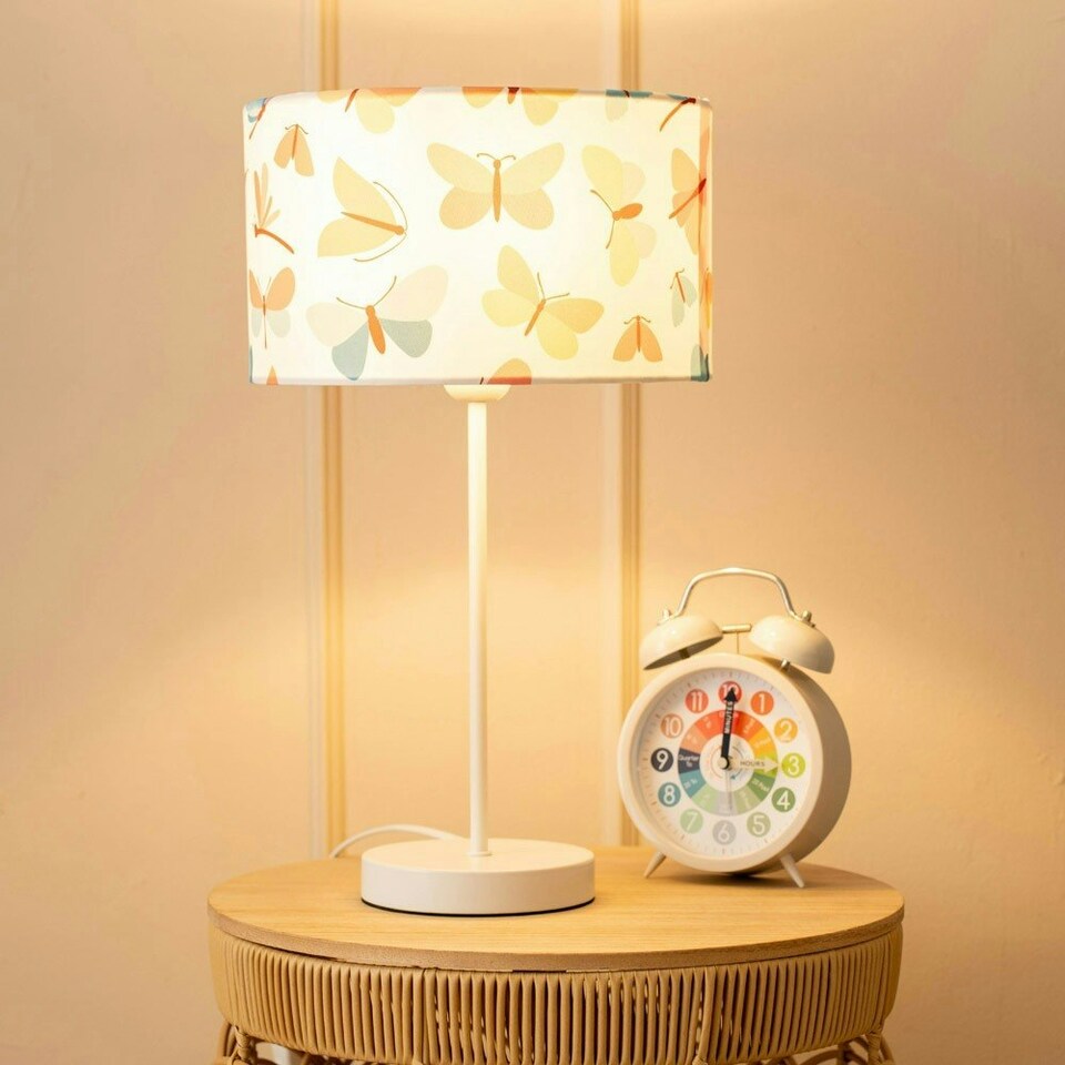 image 1 of ValueLights Charlie White Stem Table Lamp Butterfly Shade & Bulb Multi