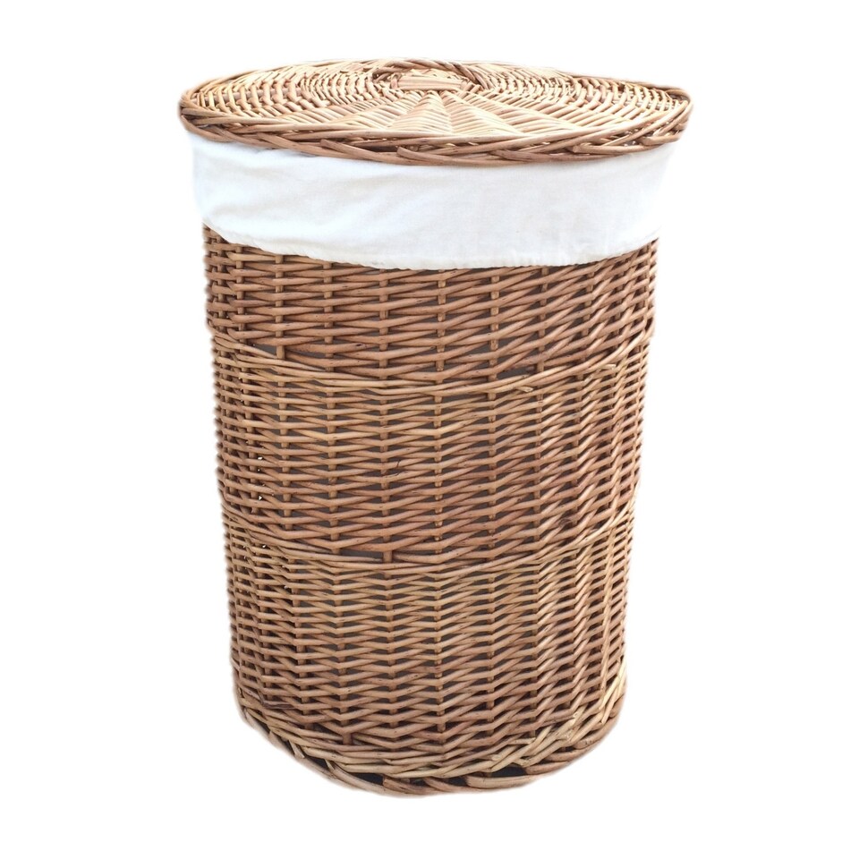 image 1 of Set of 2 Light Steamed Round Laundry Baskets with White Lining | White | White