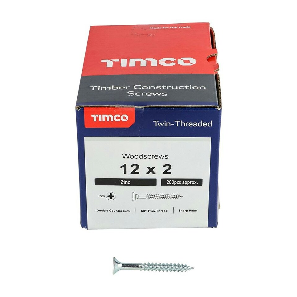 image 1 of Timco - Twin-Threaded Woodscrews - PZ - Double Countersunk - Zinc (Size 12 x 2 - 200 Pieces)
