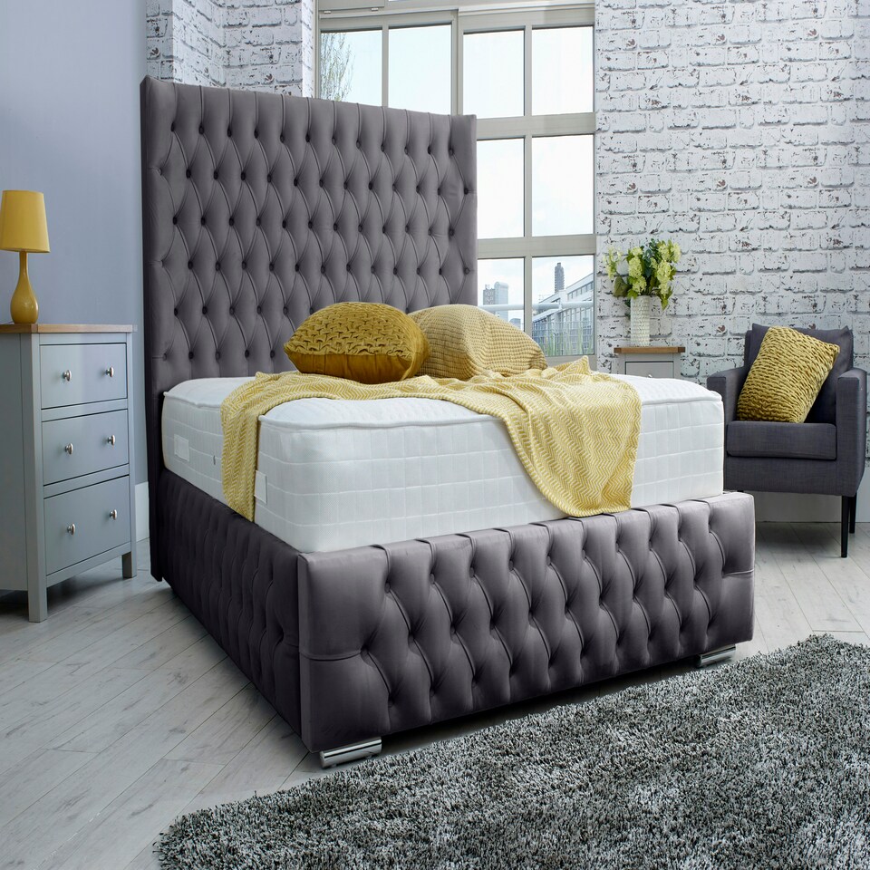 Dino Plush Small Double Bed Frame - Steel