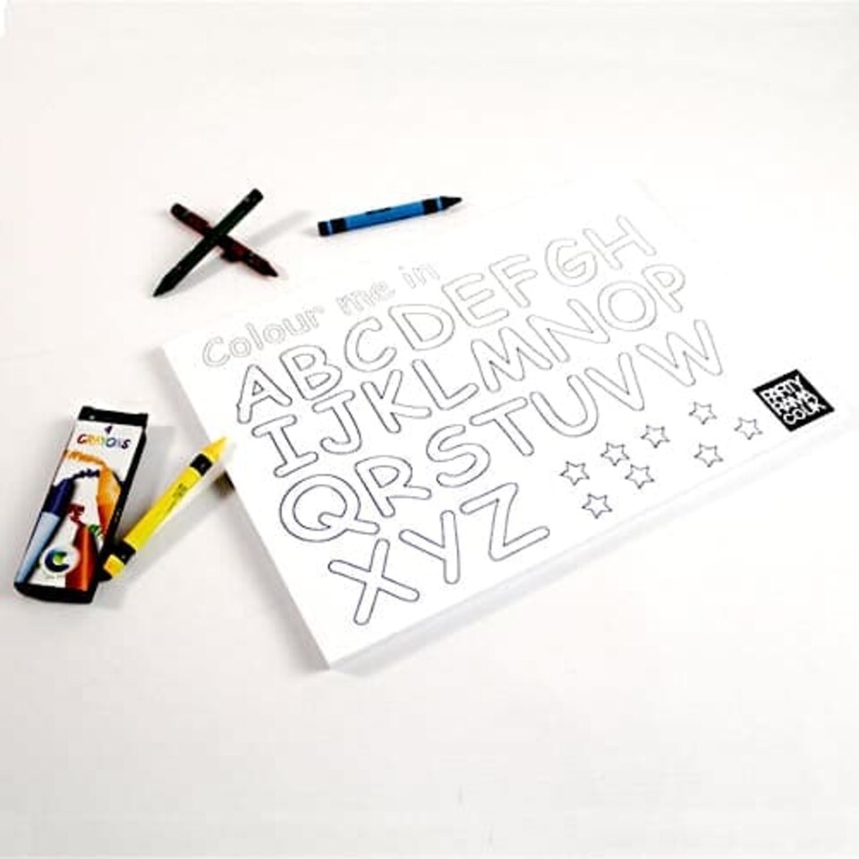 ABC Colouring Themed A4 Colouring sheet With 4 Crayons
