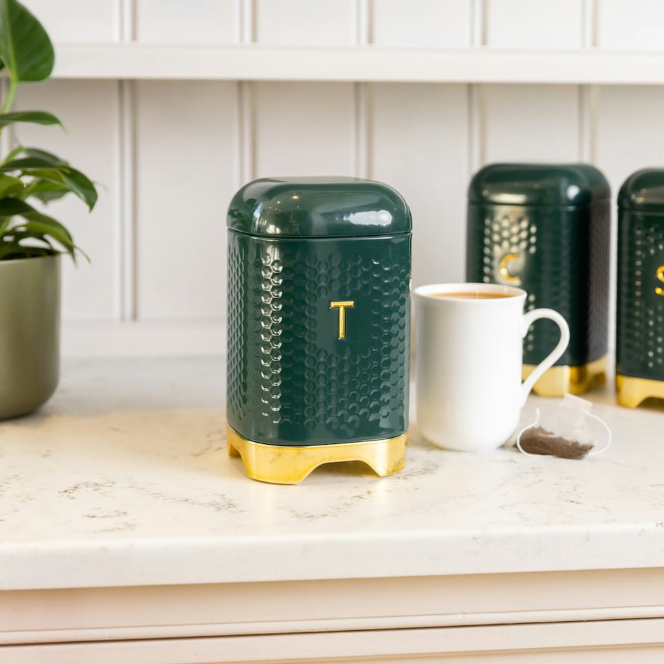 image 1 of Lovello Tea Canister Green Textured 11x11cm